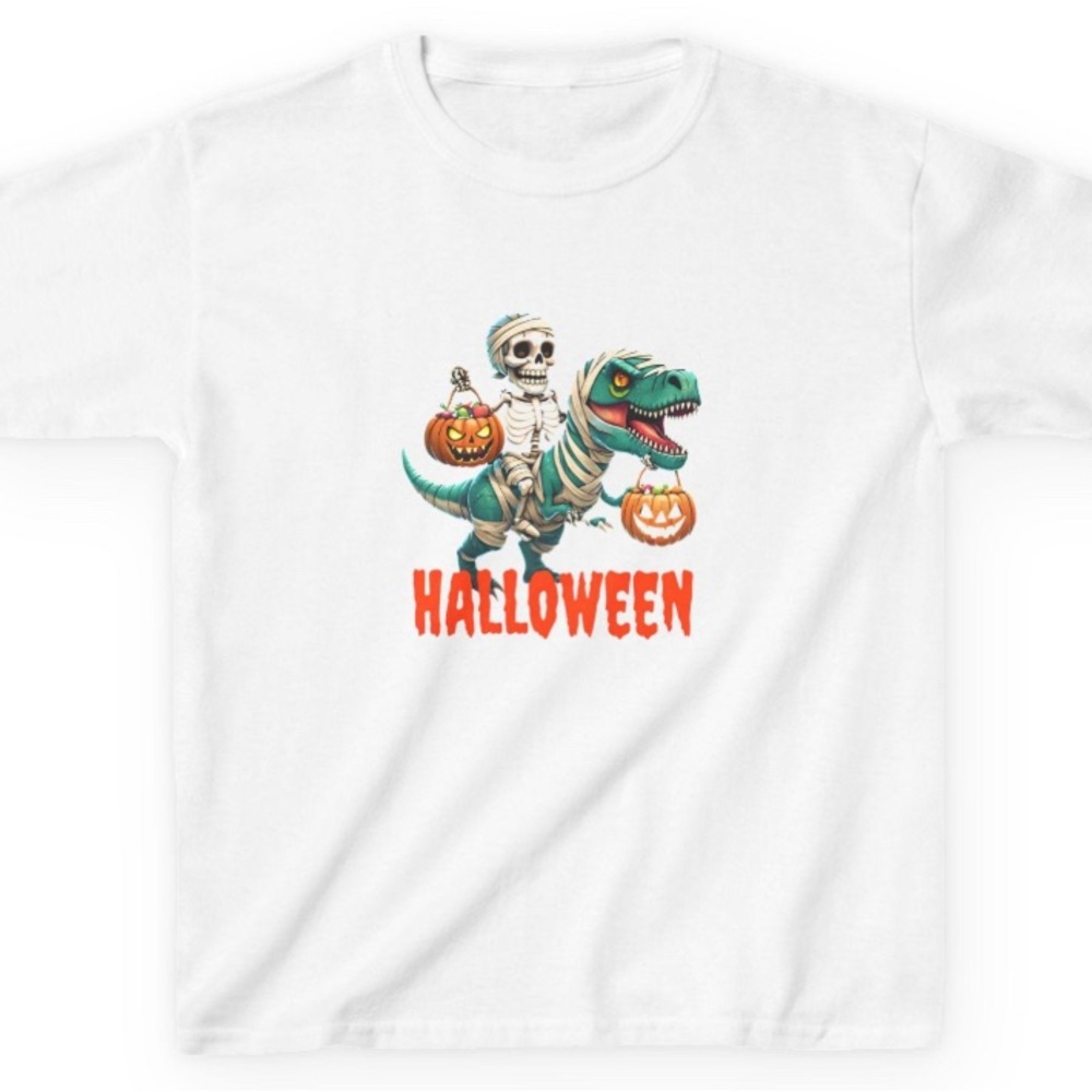 Kids Halloween Skeleton Dinosaur Costume T-Shirt